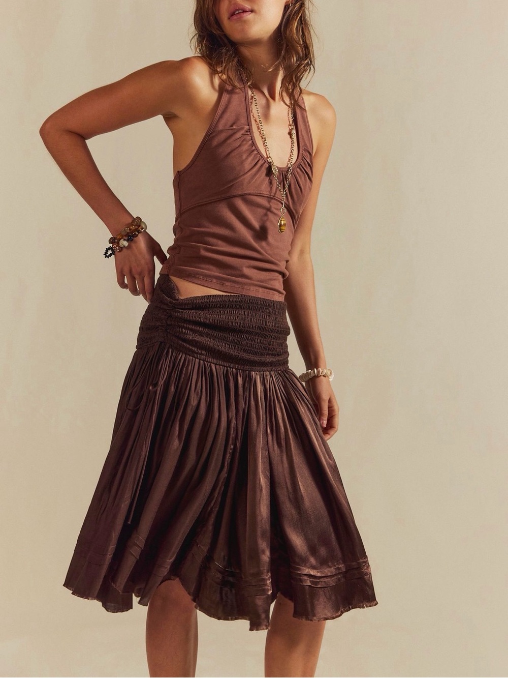 Free People One Brown Maya Convertible Skirt/Strapless Dress